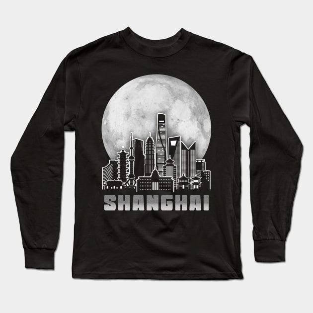 Shanghai China Full Moon Long Sleeve T-Shirt by travel2xplanet